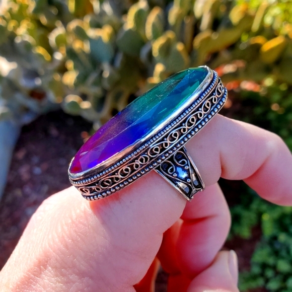 New Amazing Bi-Color Tourmaline 925 Silver Statement Ring. - Picture 11 of 16